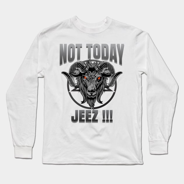 Not today jesus,vintage gray tone baphomet illustration Long Sleeve T-Shirt by Lekrock Shop